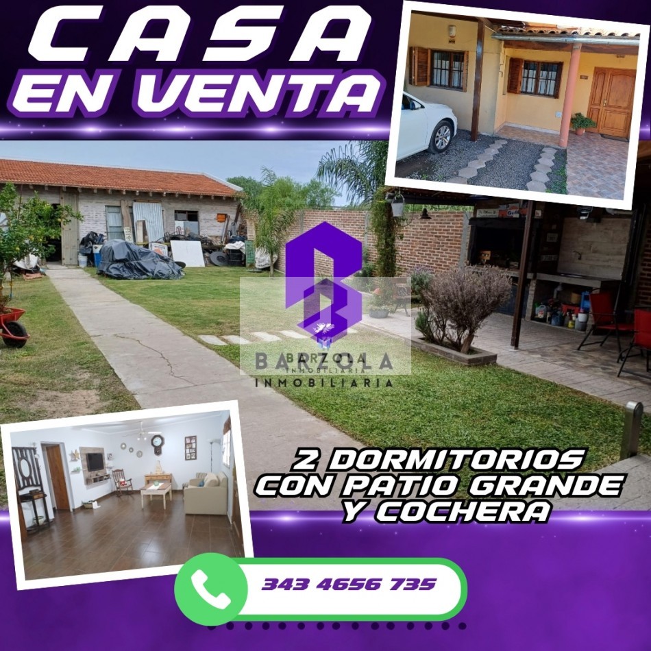 SE VENDE CASA 2 DORMITORIOS CON PATIO GRANDE Y COCHERA- APTA A CREDITO